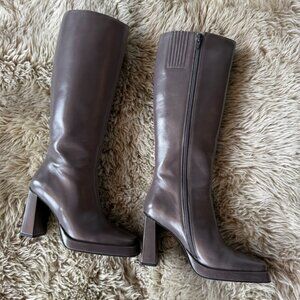 Jeffrey Campbell Maximal Square Toe Platform Knee High Boots 6.5